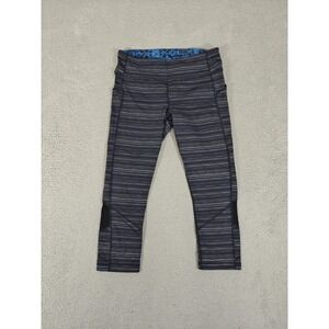 Lululemon Pants Womens 10 Black Gray Stripe Crop Capri Mesh Pockets Running Yoga